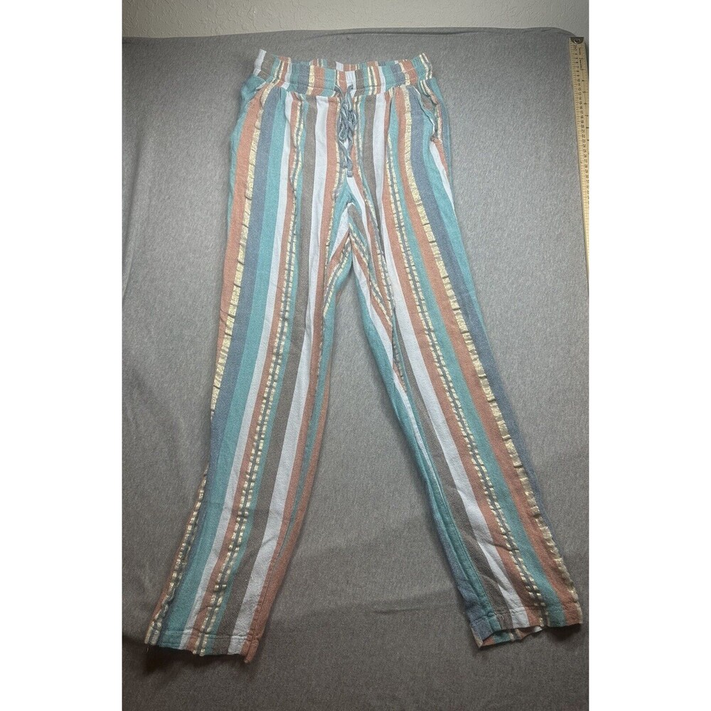 Belle‎ France linen Blend beach cover up lounge pants striped gold S